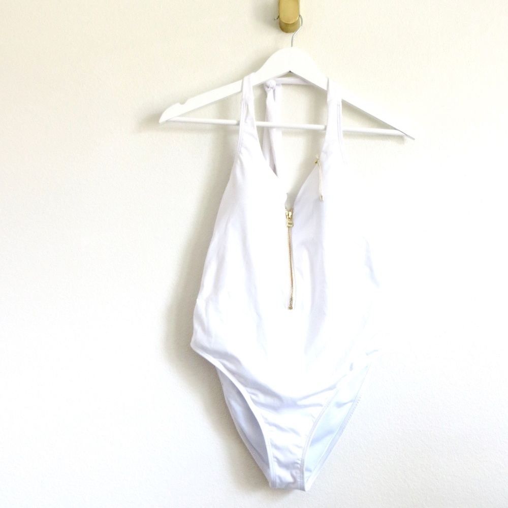 NEW! Kenny Flowers The Santorini Gold Zipper One Piece Swimsuit White SZ S, M, L - Picture 9 of 16